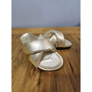 George Esquivel Champagne Colored Metallic Leather Slide Sandals